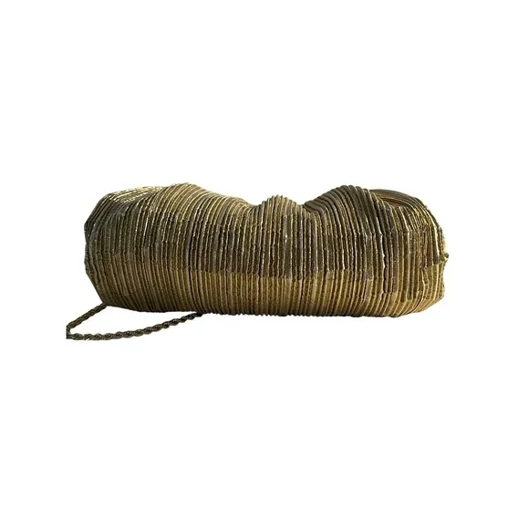 Loeffler Randall Bailey Oro Lame Pleated Clutch Dome Shape Gold Metallic Glam - Picture 9 of 10